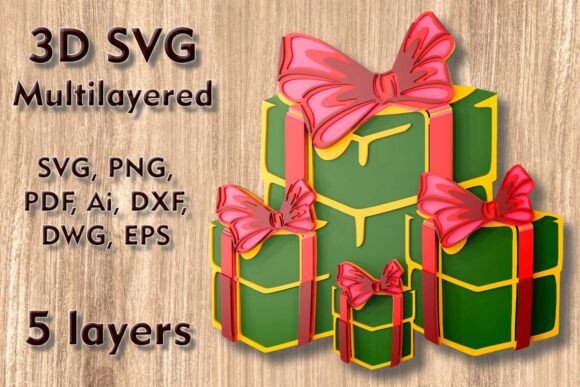 3D Christmas Presents SVG for Laser Cutting & Winter