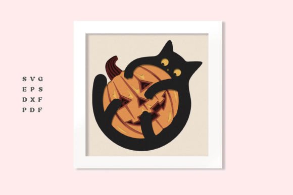 3D Halloween Cat Pumpkin Shadowbox Svg for Shadow Boxes