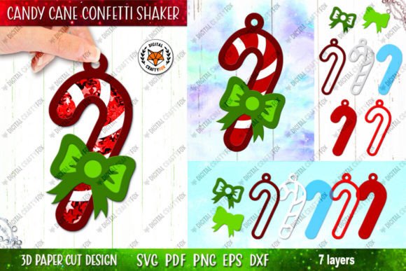 Candy Cane Confetti Shaker: 3D SVG Christmas Ornament