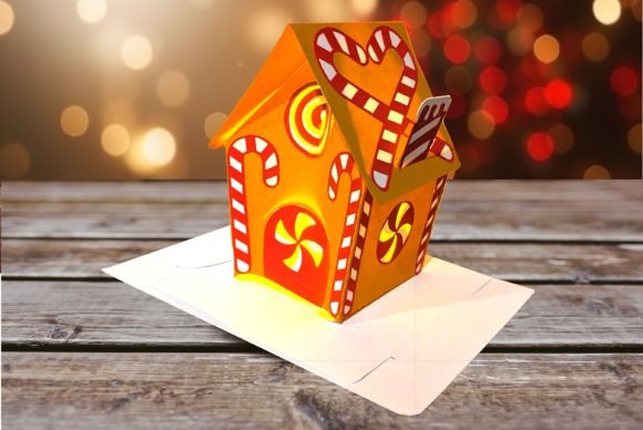 Candy Cane Cottage Pop-Up Decor: 3D SVG Christmas Asset