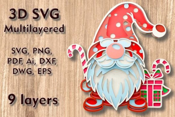 Christmas Gnome 3D SVG for Laser Cutting & Winter