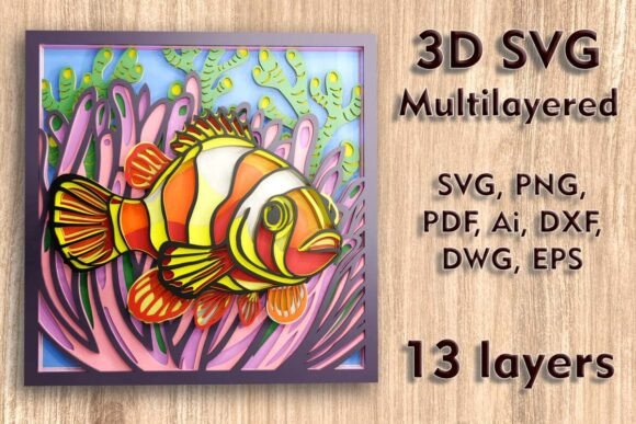 Clown Fish 3D SVG: Laser Cutting for Shadow Boxes