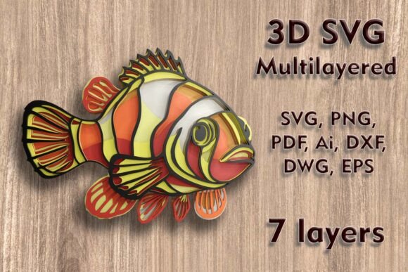 Clown Fish 3D SVG: Laser Cutting for Wall Decor