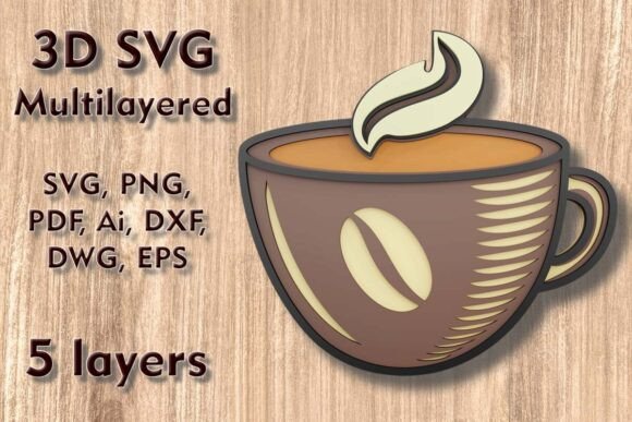 Coffee Mug 3D SVG: Laser Cutting for Signs & Branding