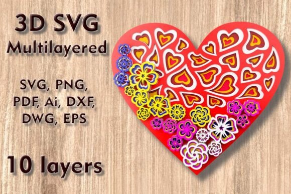 Flower Heart 3D SVG for Laser Cutting Wall Decor
