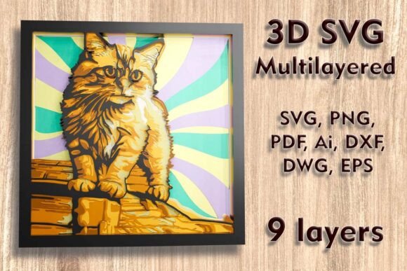 Ginger Cat 3D SVG for Laser Cutting Wall Decor