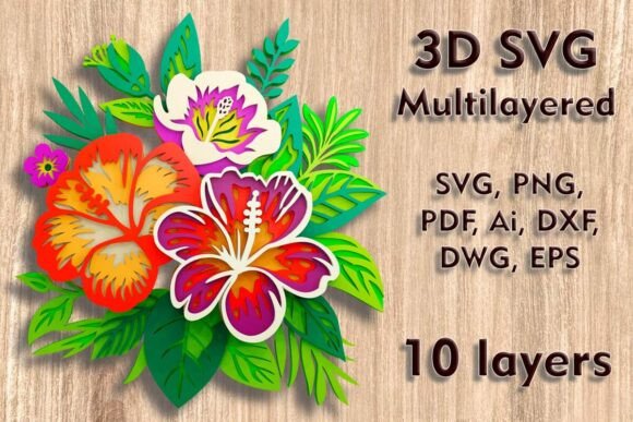 Hibiscus 3D SVG: Laser Cutting & Wall Decor