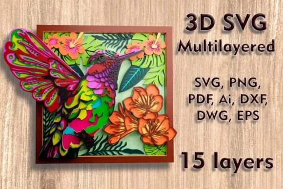 Hummingbird 3D SVG for Laser Cutting Wall Decor