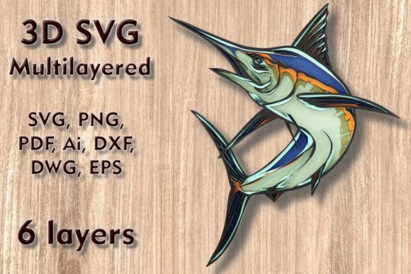 Marlin Fish 3D SVG: Laser Cutting Wall Decor