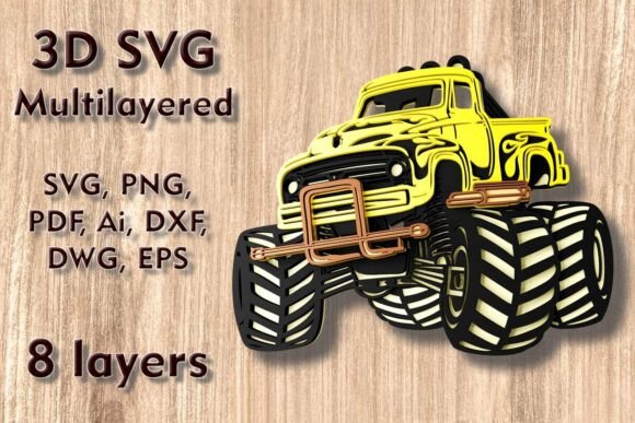 Monster Truck 3D SVG for Laser Cutting Wall Decor