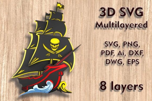 Pirate Ship 3D SVG for Laser Cutting Wall Decor