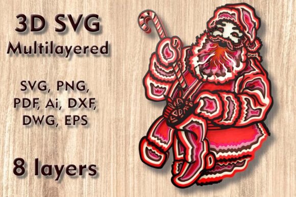 Santa 3D SVG for Laser Cutting & Winter Christmas