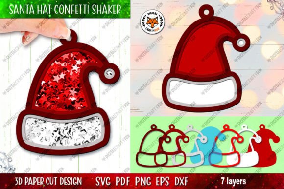 Santa Claus Hat Confetti Shaker 3D SVG for Christmas