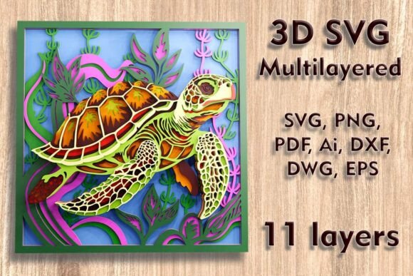 Sea Turtle 3d SVG for Laser Cutting Wall Decor