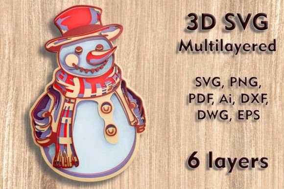 Snowman 3D SVG for Winter Christmas Laser Cutting