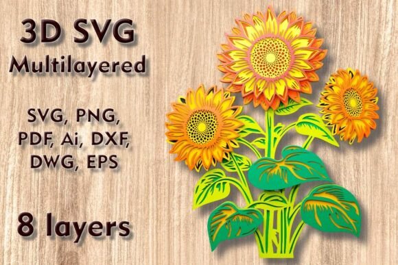Sunflower 3D SVG: Laser Cutting & Wall Decor