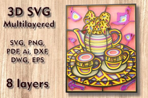 Teapot 3D SVG for Laser Cutting Wall Decor