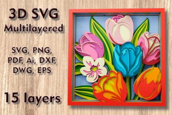 Tulips 3D SVG: Laser Cutting for Wall Decor